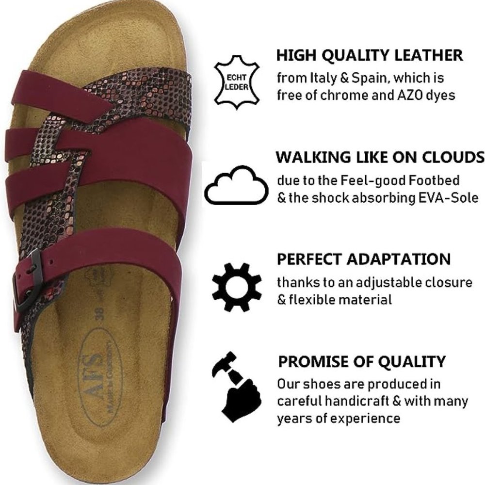 AFS Schuhe 2122 Comfort Slide Footbed Sandals Leather Slippers Made in Germany